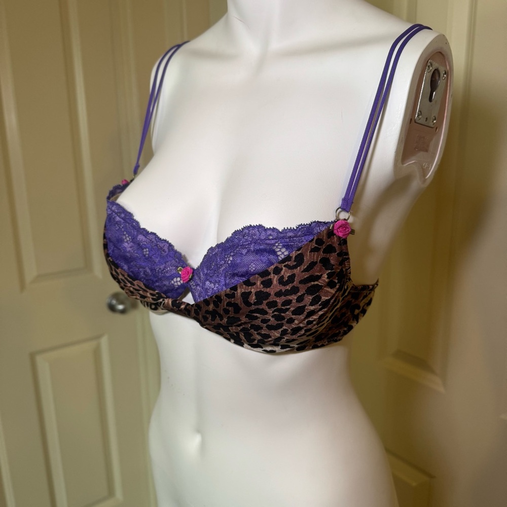 Leopard Print Underwire Bra set with Purple Lace Trim